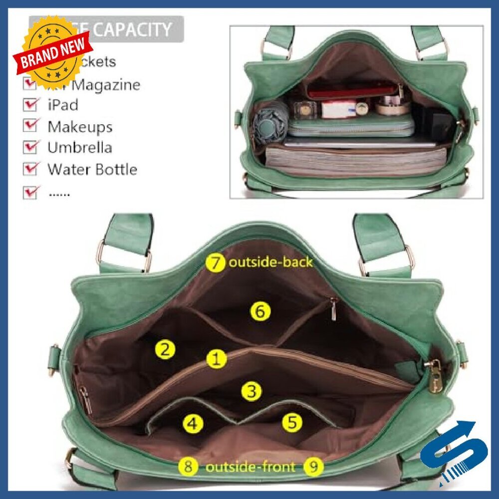 Large Vegan Leather Hobo Bag Set with 8 Pockets & Adjustable Strap - Picture 6 of 8